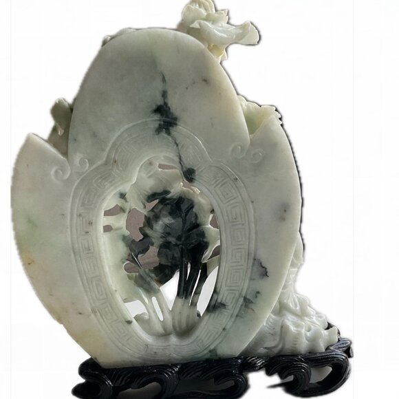 Jadeite Hehe Erxian (Immortal Twins) and Lotus Jade Carving Vintage - Picture 8 of 13